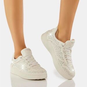 Skechers Memory Foam Cream White Sneakers Rhinestone 8.5